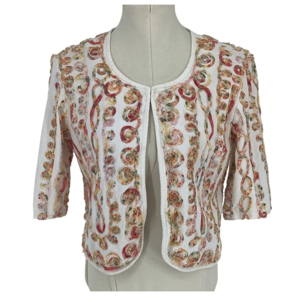 Life Style Petite Womens Embellished Cardigan Jacket Cotton Open Front Petite M